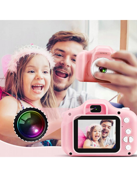 
Vaikiškas skaitmeninis fotoaparatas su 5 žaidimais, 2 colių, su „MicroSD“ kortele – rožinis
