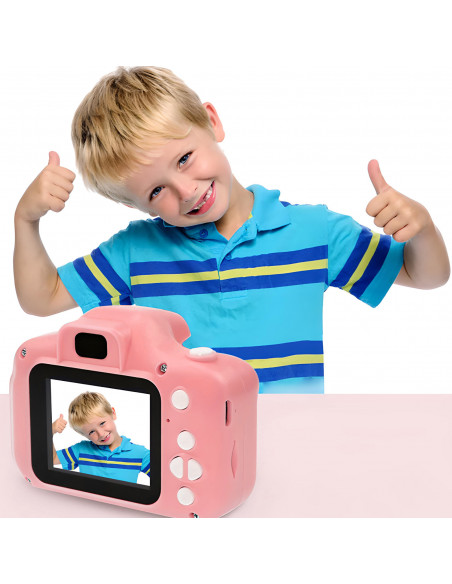 
Vaikiškas skaitmeninis fotoaparatas su 5 žaidimais, 2 colių, su „MicroSD“ kortele – rožinis
