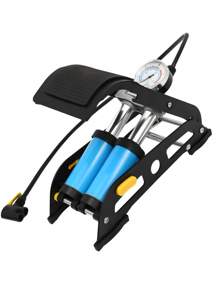 
Dvigubo stūmoklio kojinis siurblys automobiliui ir dviračiui su 10 barų manometru
