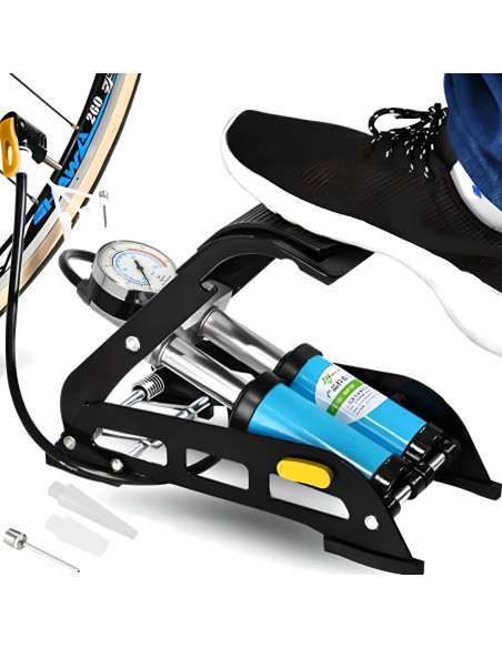 
Dvigubo stūmoklio kojinis siurblys automobiliui ir dviračiui su 10 barų manometru
