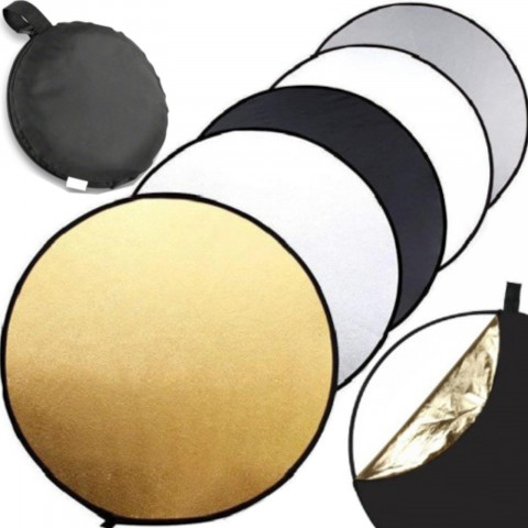 
Apvalus 5 viename fotoatšvaitas, aukso, sidabro, baltos spalvos, sulankstomas, 60 cm skersmens
