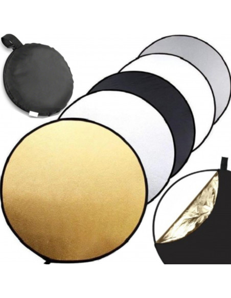 
Apvalus 5 viename fotoatšvaitas, aukso, sidabro, baltos spalvos, sulankstomas, 60 cm skersmens
