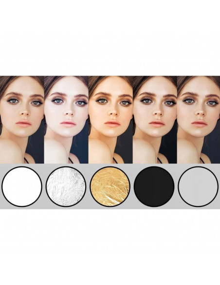 
Apvalus 5 viename fotoatšvaitas, aukso, sidabro, baltos spalvos, sulankstomas, 60 cm skersmens
