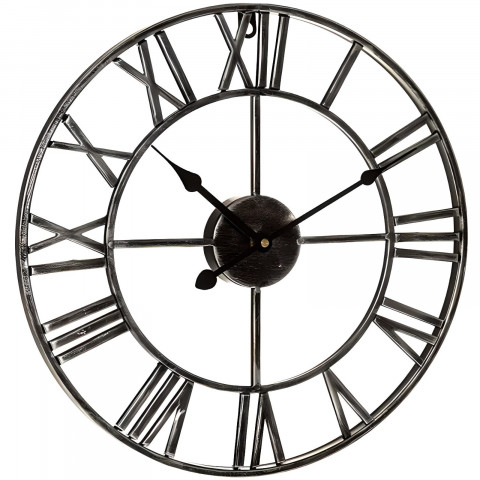 
Retro stiliaus sieninis laikrodis su romėniškais skaitmenimis LOFT, 50 cm skersmens - juodas
