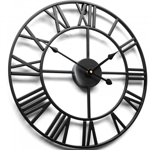 
Retro stiliaus sieninis laikrodis su romėniškais skaitmenimis LOFT, 50 cm skersmens - juodas
