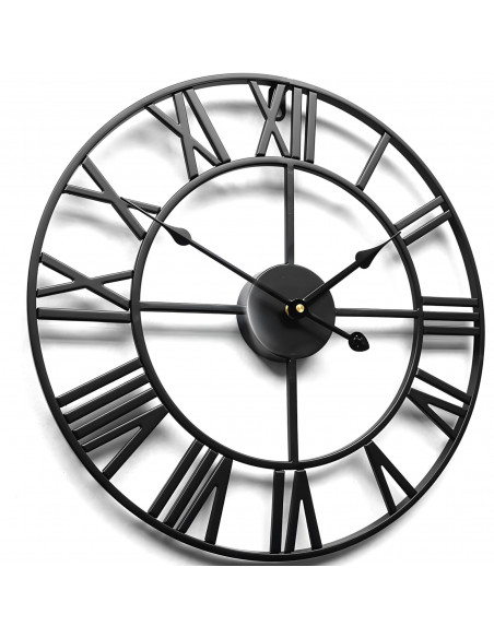
Retro stiliaus sieninis laikrodis su romėniškais skaitmenimis LOFT, 50 cm skersmens - juodas
