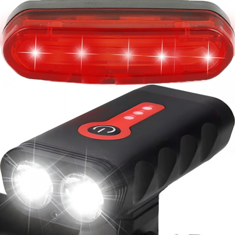 
Įkraunamas dviračio žibintas priekinis ir galinis, 4 režimai, 4400 mAh - 2 vnt.
