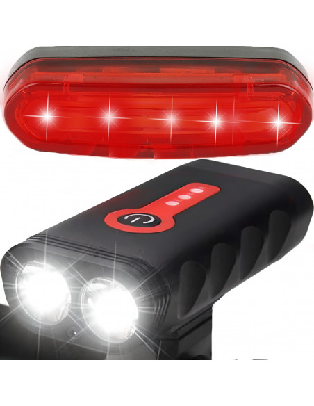 
Įkraunamas dviračio žibintas priekinis ir galinis, 4 režimai, 4400 mAh - 2 vnt.
