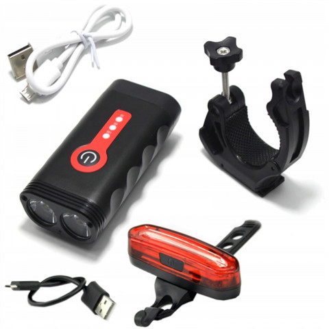 
Įkraunamas dviračio žibintas priekinis ir galinis, 4 režimai, 4400 mAh - 2 vnt.
