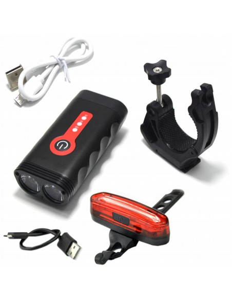
Įkraunamas dviračio žibintas priekinis ir galinis, 4 režimai, 4400 mAh - 2 vnt.
