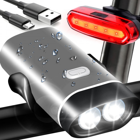 
Įkraunamas dviračio žibintas priekinis ir galinis, 3 režimai, 1800 mAh - 2 vnt.
