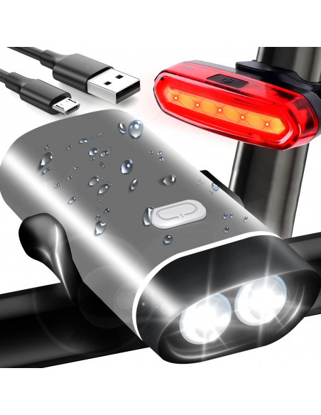 
Įkraunamas dviračio žibintas priekinis ir galinis, 3 režimai, 1800 mAh - 2 vnt.
