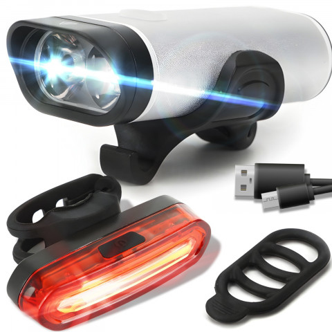 
Įkraunamas dviračio žibintas priekinis ir galinis, 3 režimai, 1800 mAh - 2 vnt.
