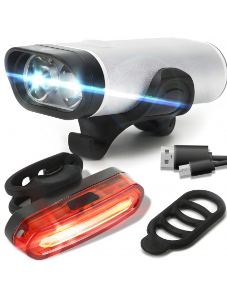 
Įkraunamas dviračio žibintas priekinis ir galinis, 3 režimai, 1800 mAh - 2 vnt.
