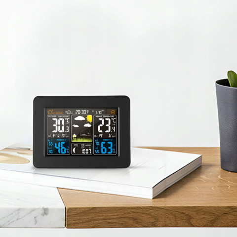 
Belaidė meteorologinė stotelė su termometru, higrometru, barometru, duomenų perdavimo funkcija, signalizacija, LCD ekra...