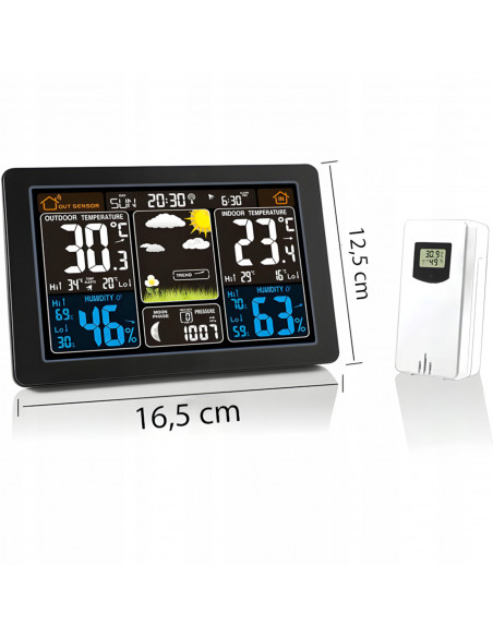 
Belaidė meteorologinė stotelė su termometru, higrometru, barometru, duomenų perdavimo funkcija, signalizacija, LCD ekra...