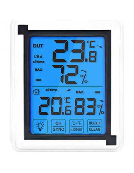
Belaidė jutiklinio ekrano meteorologinė stotelė, termometras, higrometras, lauko jutiklis, LCD ekranas
