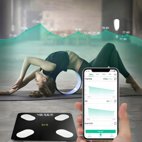 
Išmaniosios „Bluetooth“ vonios kambario analitinės svarstyklės iki 180 kg LCD
