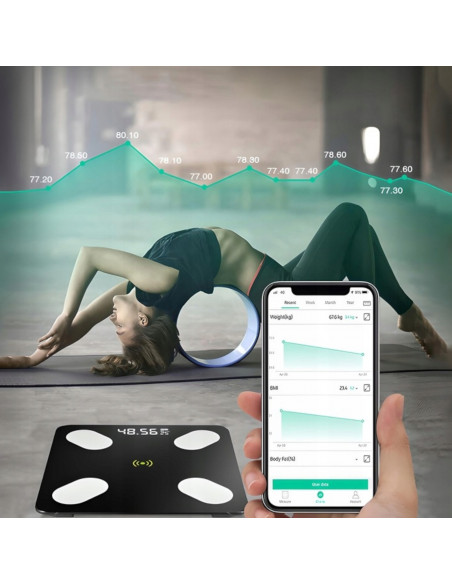 
Išmaniosios „Bluetooth“ vonios kambario analitinės svarstyklės iki 180 kg LCD
