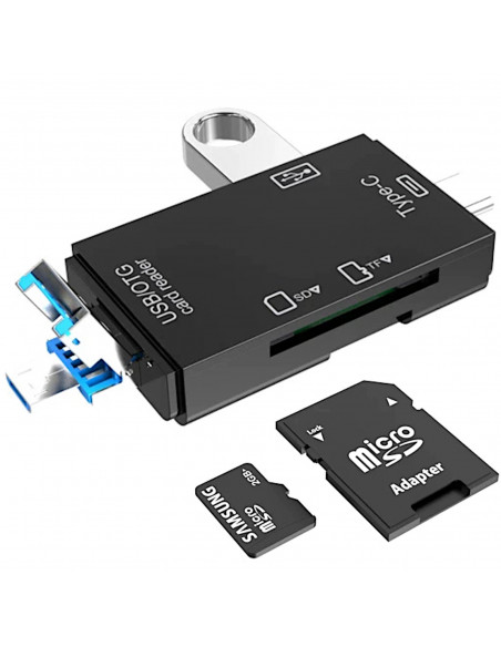 
5 viename SD TF kortelių skaitytuvas USB-A USB-C microUSB
