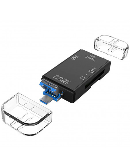 
5 viename SD TF kortelių skaitytuvas USB-A USB-C microUSB
