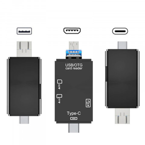 
5 viename SD TF kortelių skaitytuvas USB-A USB-C microUSB
