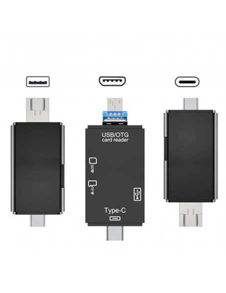 
5 viename SD TF kortelių skaitytuvas USB-A USB-C microUSB
