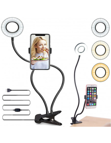 
LED lempa su asmenukių telefono laikikliu, prisegama
