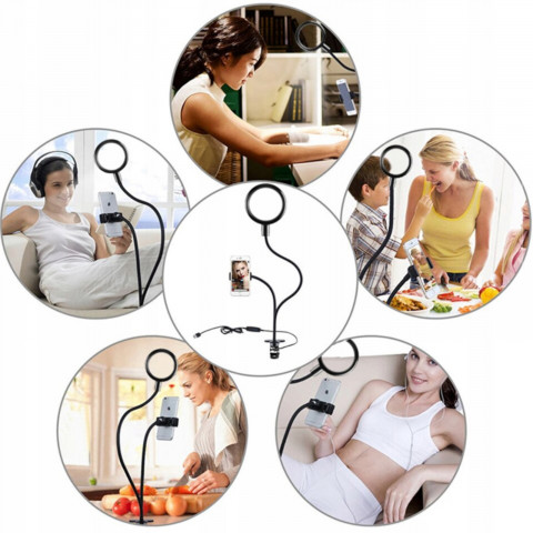 
LED lempa su asmenukių telefono laikikliu, prisegama
