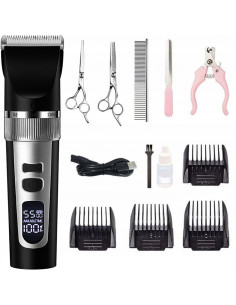 
Belaidė šunų ir gyvūnų kirpimo mašinėlė su LCD ekranu, 9 W, 4 priedais
