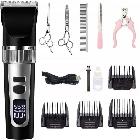 
Belaidė šunų ir gyvūnų kirpimo mašinėlė su LCD ekranu, 9 W, 4 priedais
