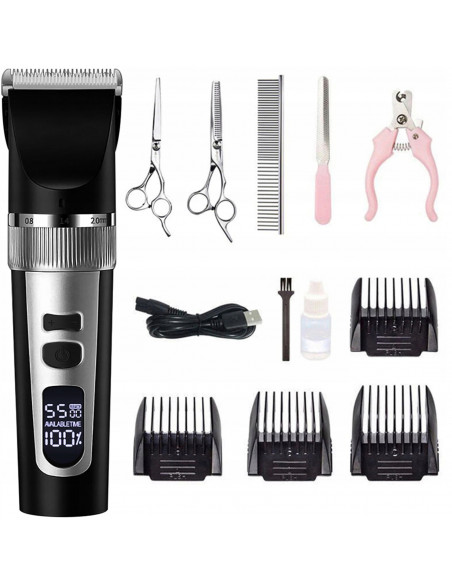 
Belaidė šunų ir gyvūnų kirpimo mašinėlė su LCD ekranu, 9 W, 4 priedais
