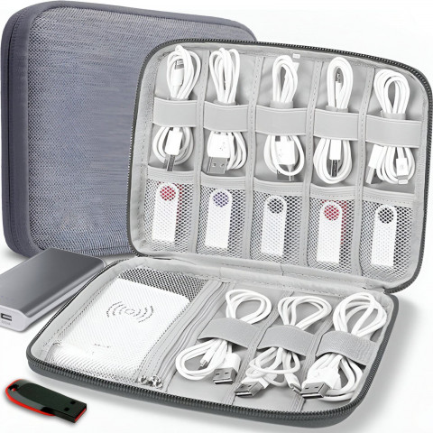 
Kelionių organizatoriaus dėklas laidams ir įkrovimo laidams, 8 skyriai
