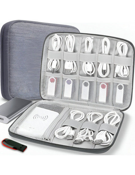 
Kelionių organizatoriaus dėklas laidams ir įkrovimo laidams, 8 skyriai
