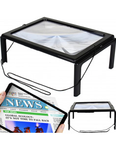 
3 kartus didinantis stiklas skaitymui su 4 LED foniniu apšvietimu, A4 formato
