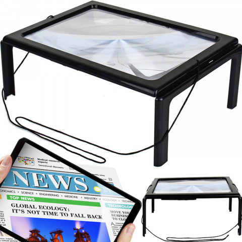 
3 kartus didinantis stiklas skaitymui su 4 LED foniniu apšvietimu, A4 formato
