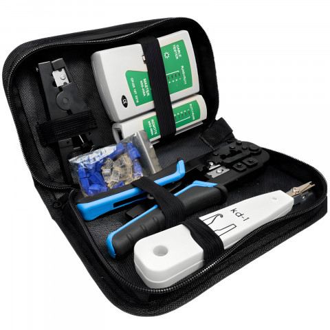 
Užspaudimo įrankis, interneto tinklo kabelio testeris, RJ45 kištukai - rinkinys
