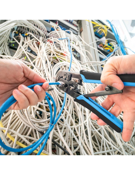 
Užspaudimo įrankis, interneto tinklo kabelio testeris, RJ45 kištukai - rinkinys
