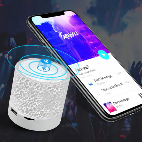 
Mini belaidis „Bluetooth“ garsiakalbis su LED foniniu apšvietimu - baltas
