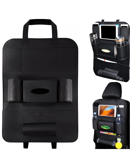 
Automobilio sėdynės apsaugos organizatorius su 7 skyriais, eko oda - juodas
