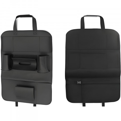 
Automobilio sėdynės apsaugos organizatorius su 7 skyriais, eko oda - juodas
