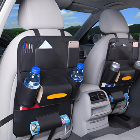 
Automobilio sėdynės apsaugos organizatorius su 7 skyriais, eko oda - juodas
