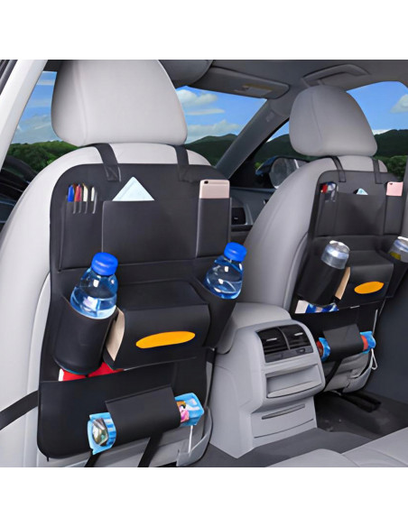 
Automobilio sėdynės apsaugos organizatorius su 7 skyriais, eko oda - juodas
