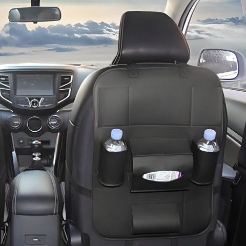 
Automobilio sėdynės apsaugos organizatorius su 7 skyriais, eko oda - juodas
