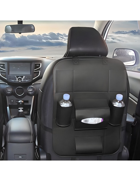 
Automobilio sėdynės apsaugos organizatorius su 7 skyriais, eko oda - juodas
