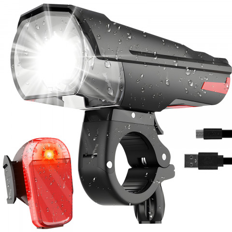 
Įkraunami dviračio žibintai priekyje ir gale, 3 LED režimai
