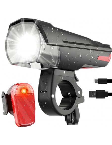 
Įkraunami dviračio žibintai priekyje ir gale, 3 LED režimai
