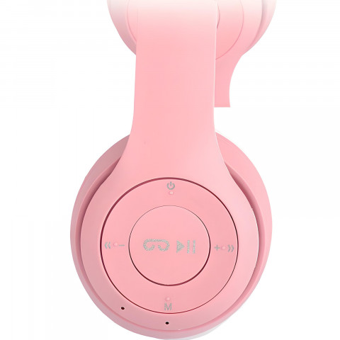 
Belaidės ausinės vaikams su FM „Bluetooth“ šviečiančiu LED SD katinu - rožinės spalvos
