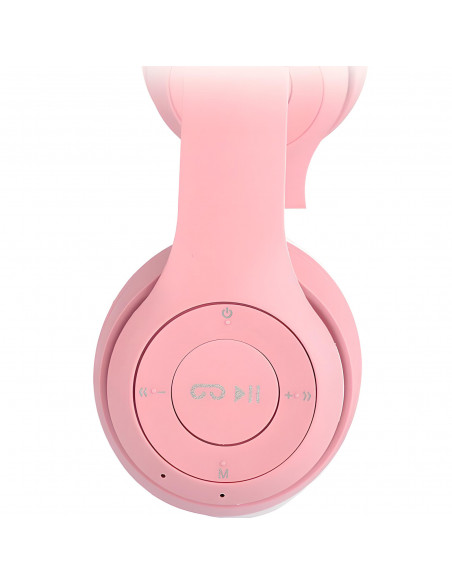 
Belaidės ausinės vaikams su FM „Bluetooth“ šviečiančiu LED SD katinu - rožinės spalvos
