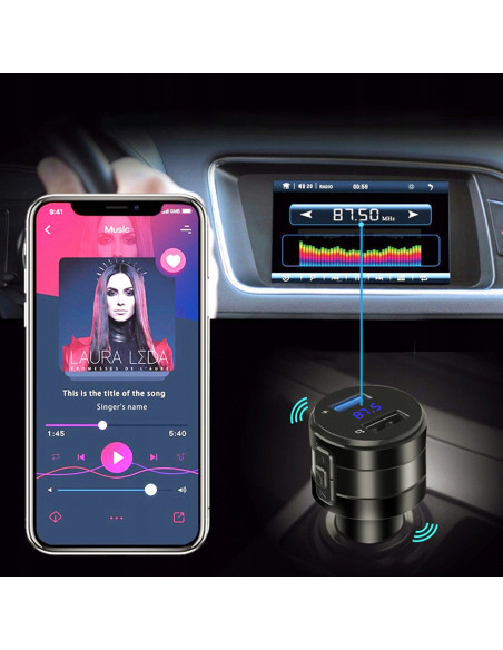 
Automobilinis FM MP3 Bluetooth siųstuvas su LCD ekranu ir USB įkrovikliu
